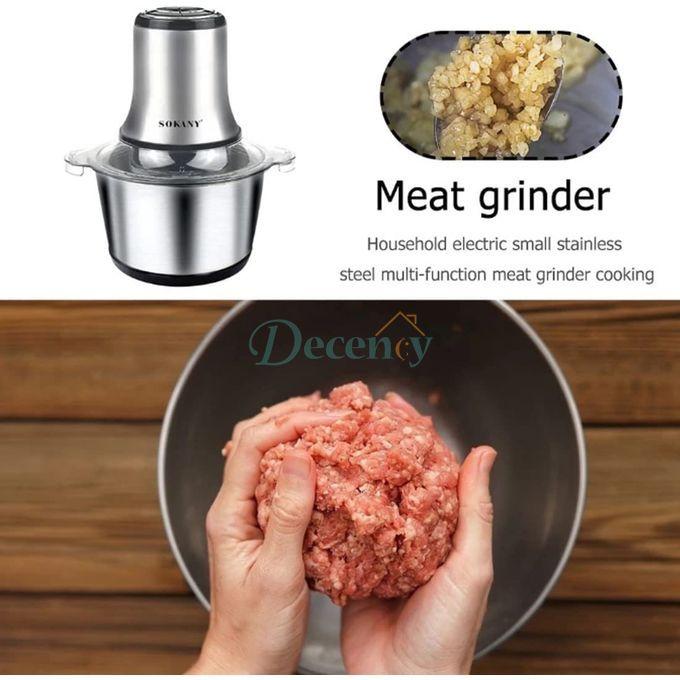 Meat Grinder Chopper 3L ,Electric Stainless Steel Meat Chopper, Silver - Decency