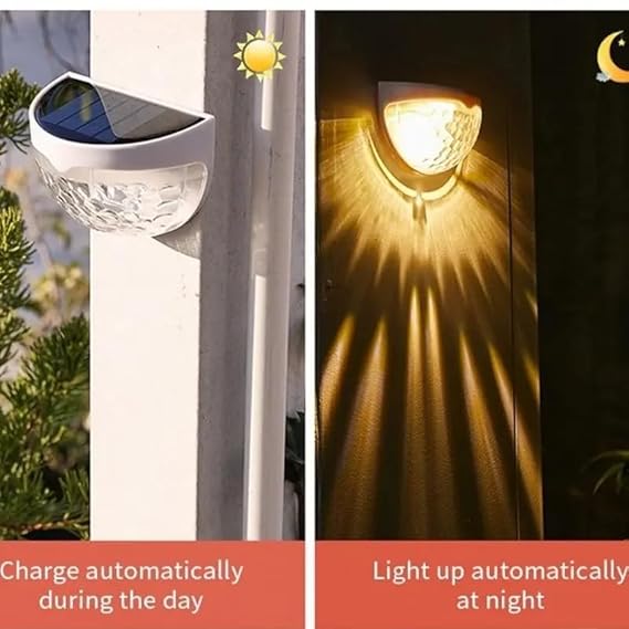 4 Pcs Solar Fence Lights Outdoor, Wireless LED Garden Lights Solar