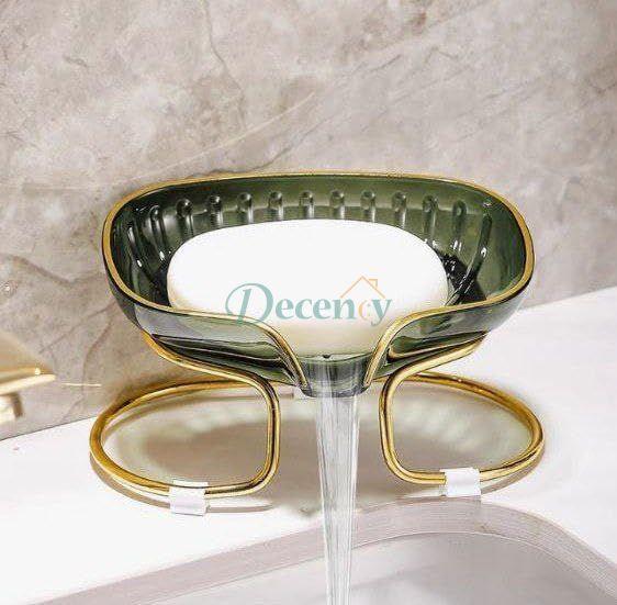Acrylic soap holder with golden metal stand