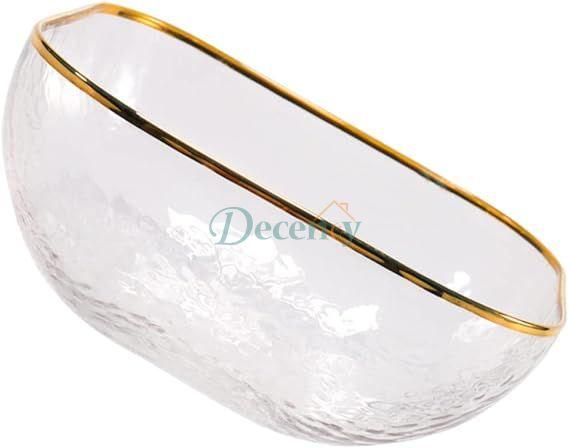 1 Pcs Crytal Fruit Vegetables Bowl Large Gold Rimmed