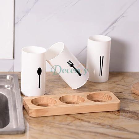 Cutlery holder wood tray plastic holder