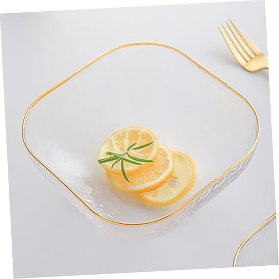 1 Pcs Crytal Fruit Vegetables Bowl Large Gold Rimmed