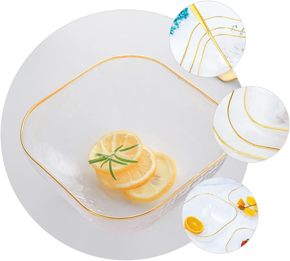 1 Pcs Crytal Fruit Vegetables Bowl Large Gold Rimmed