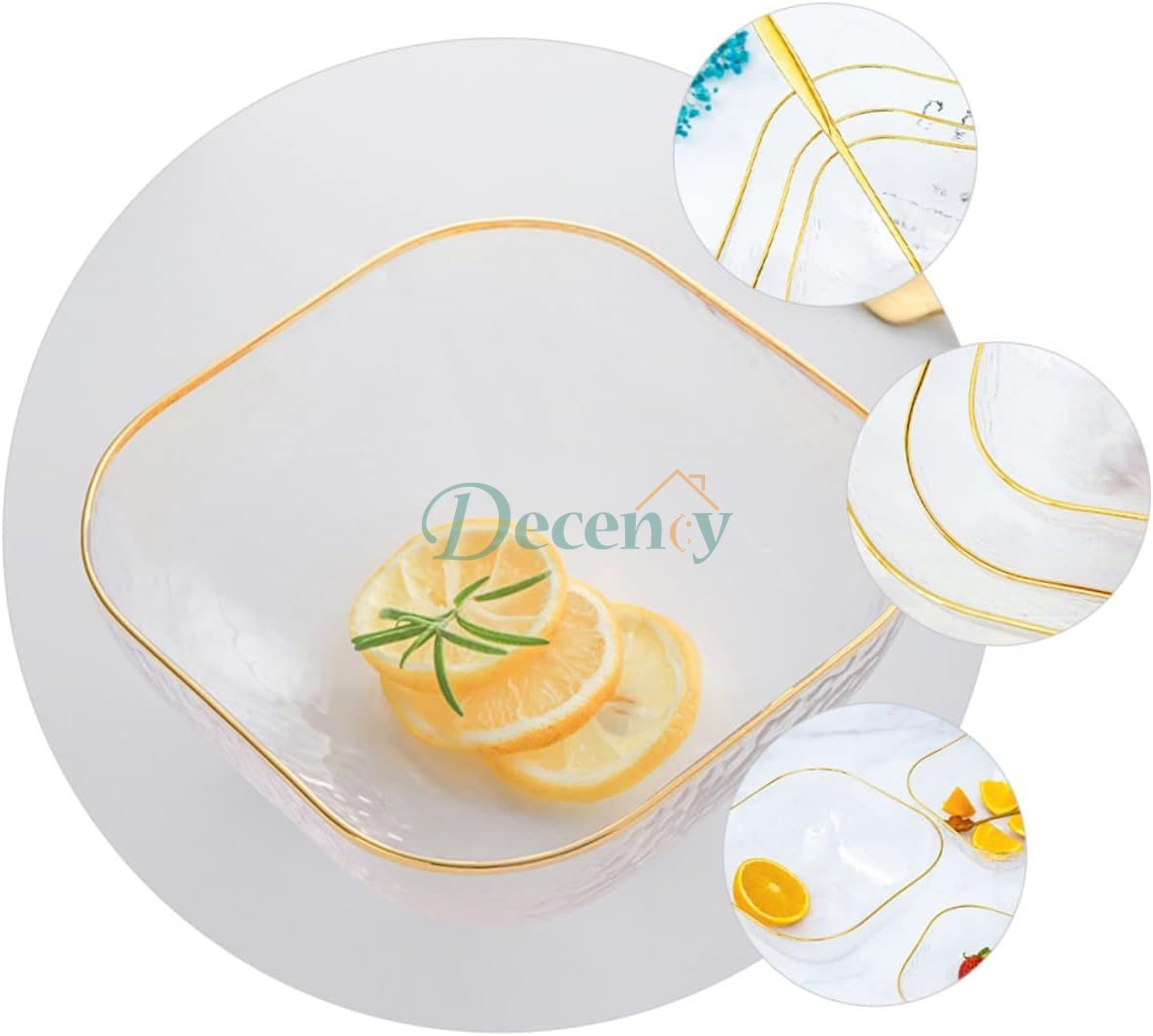 1 Pcs Crytal Fruit Vegetables Bowl Large Gold Rimmed