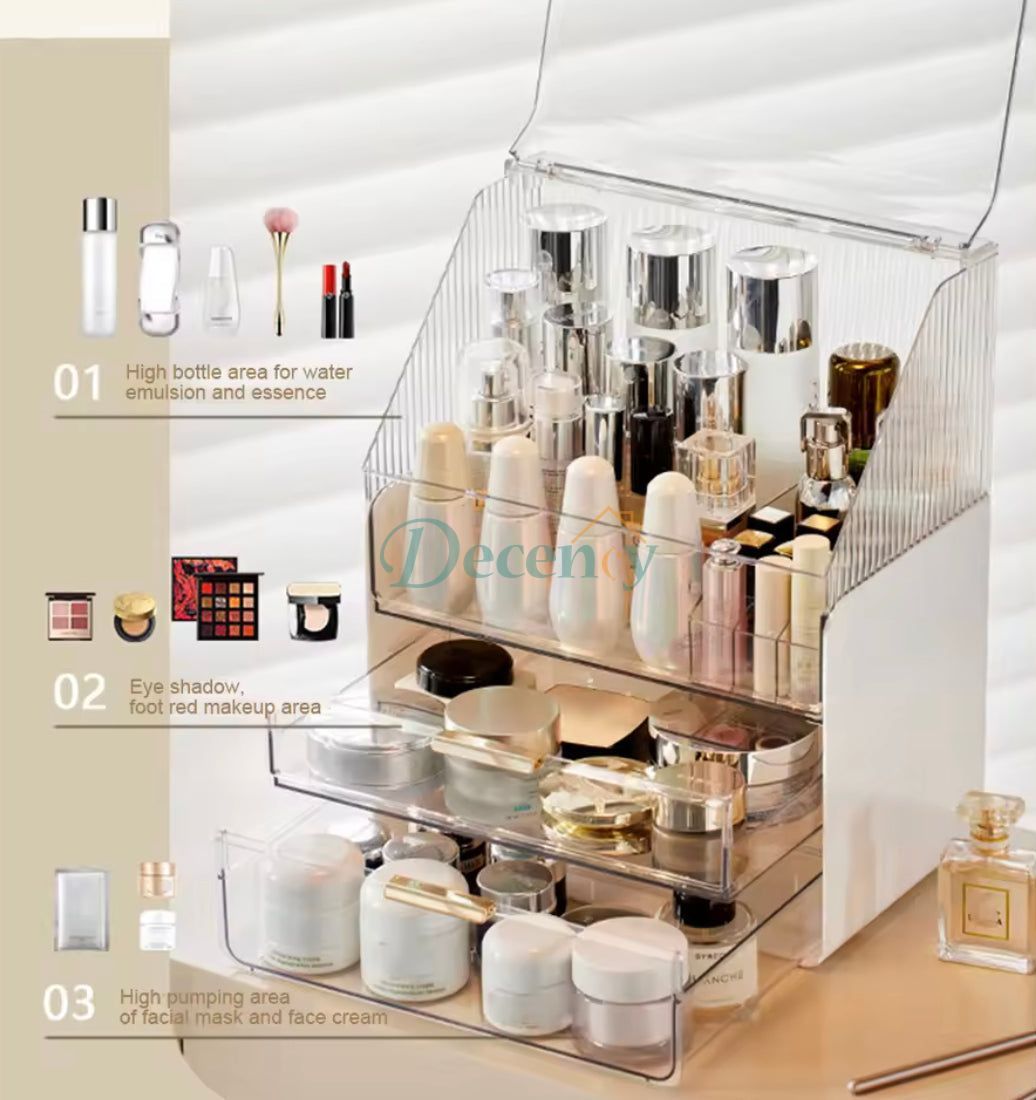 Transparent Desk Makeup Organizer Box With Drawers