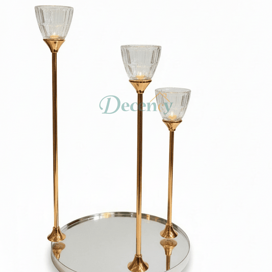 Golden Crystal Candle Holders with Metal Stand – 3Pcs