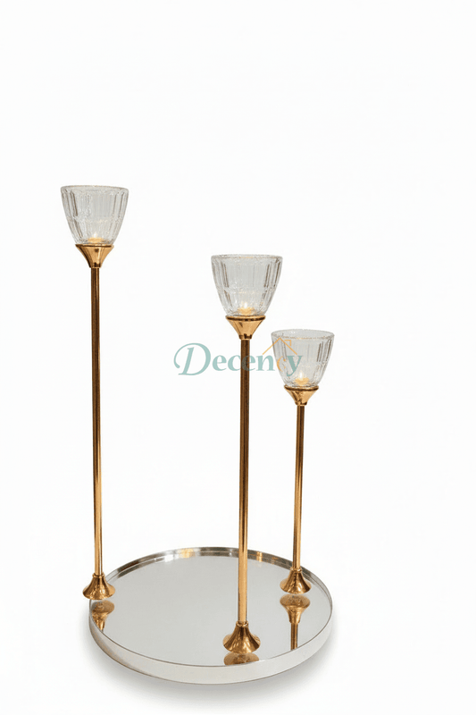 Golden Crystal Candle Holders with Metal Stand – 3Pcs
