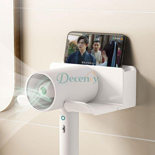 Wall Mounted Hair Dryer Holder With Phone Organizer