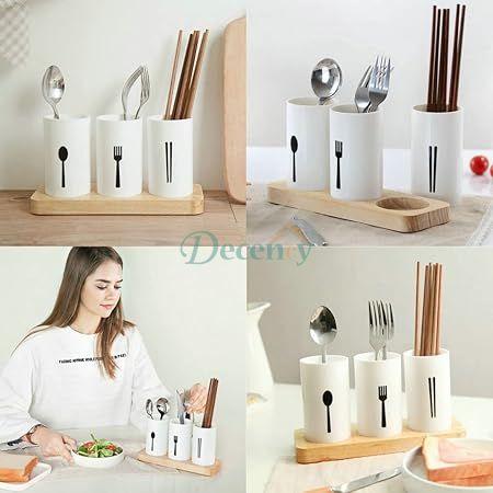 Cutlery holder wood tray plastic holder