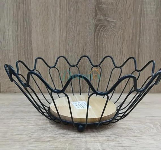 Metal Fruit Plate Wooden Base Elegant Fruit and Vegetable Storage
