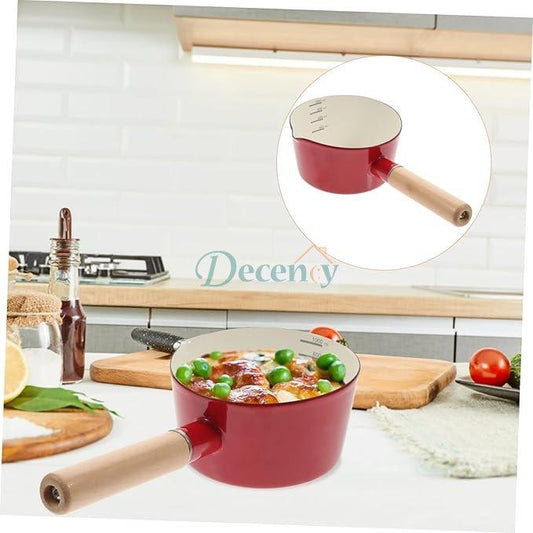 Premium Non-Stick Enamel Milk Pan & Saucepan with Safe Wooden Handle