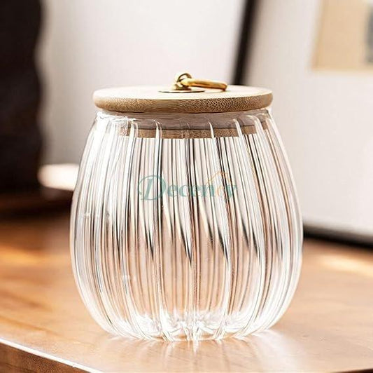 Glass Storage Jars with Bamboo Lids – Airtight Oval Canisters for Cookies