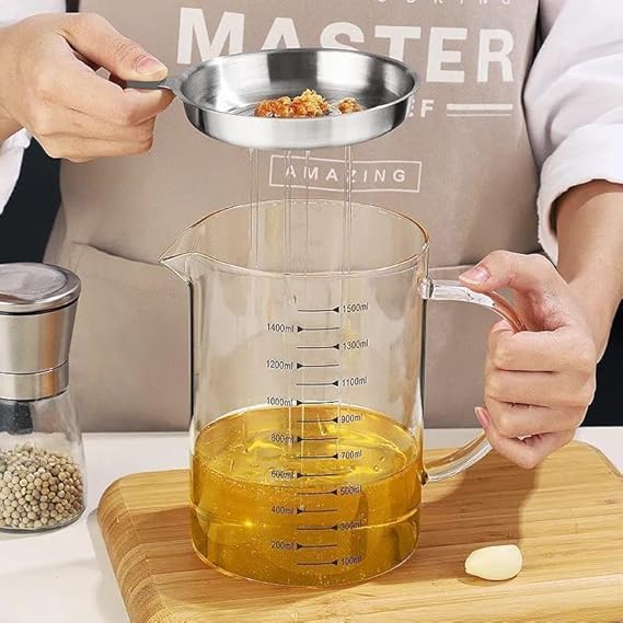 Oil Strainer Pot with Fine Mesh Strainer for Frying Oil Storage 1.2L