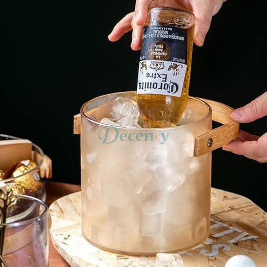 Glass Ice Bucket Fruit Bucket With Handle (Round)