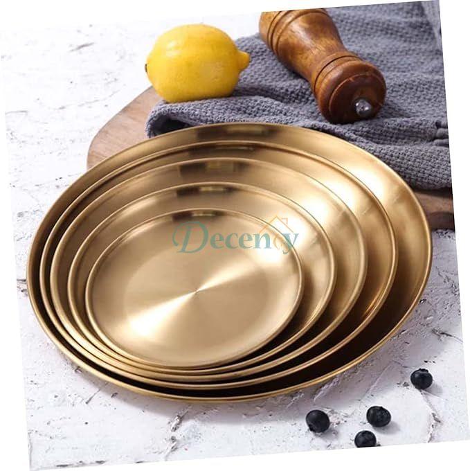 Royal Dine Round Golden Plate – Elegant Serving & Dining Tableware