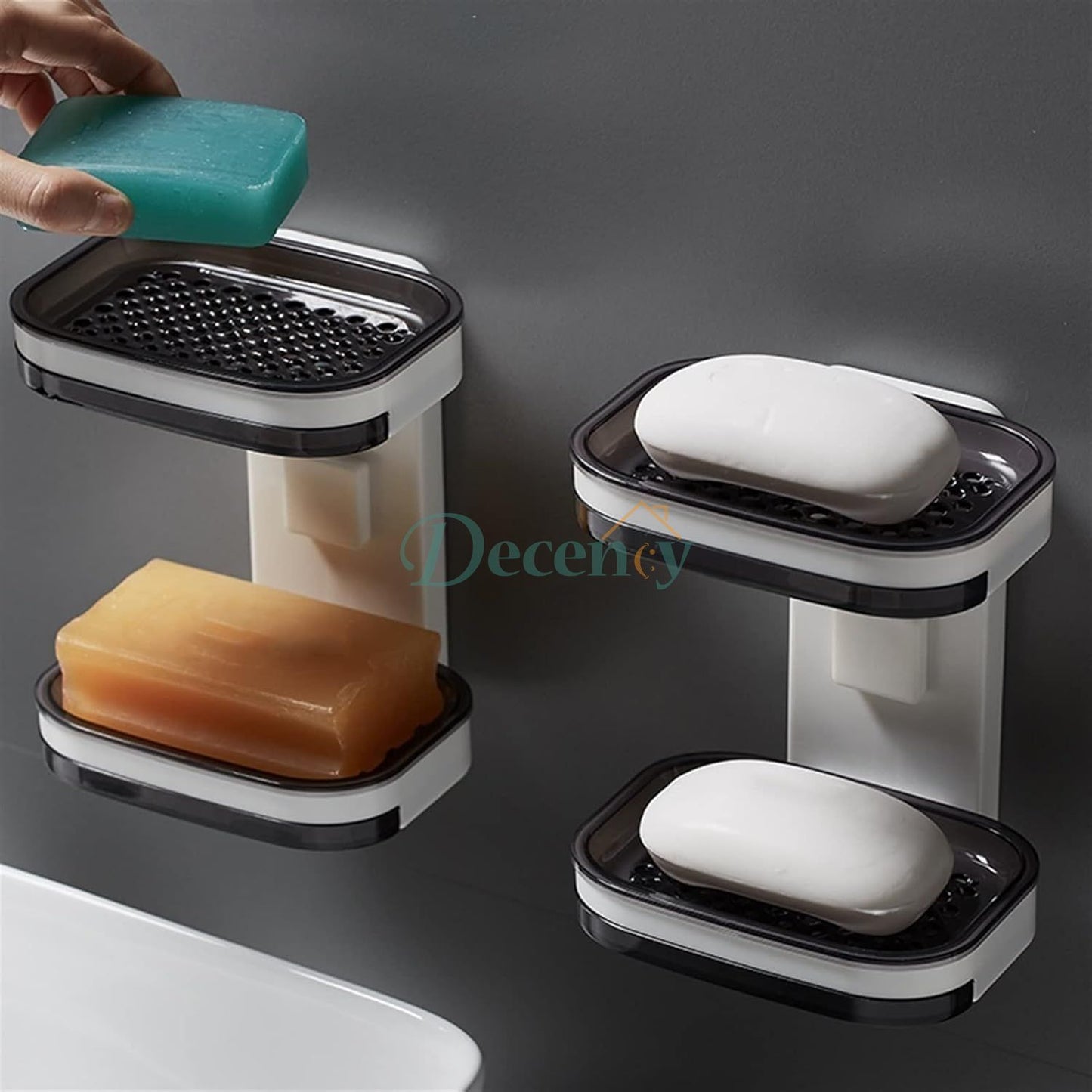 Double Layer Soap Dish With Drain Adhesive Bar