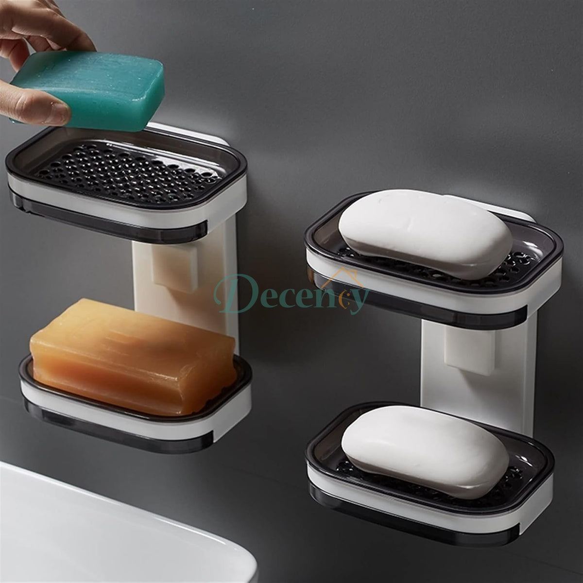 Double Layer Soap Dish With Drain Adhesive Bar
