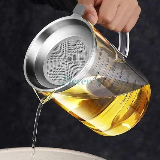Oil Strainer Pot with Fine Mesh Strainer for Frying Oil Storage 1.2L