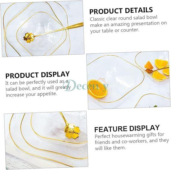1 Pcs Crytal Fruit Vegetables Bowl Large Gold Rimmed