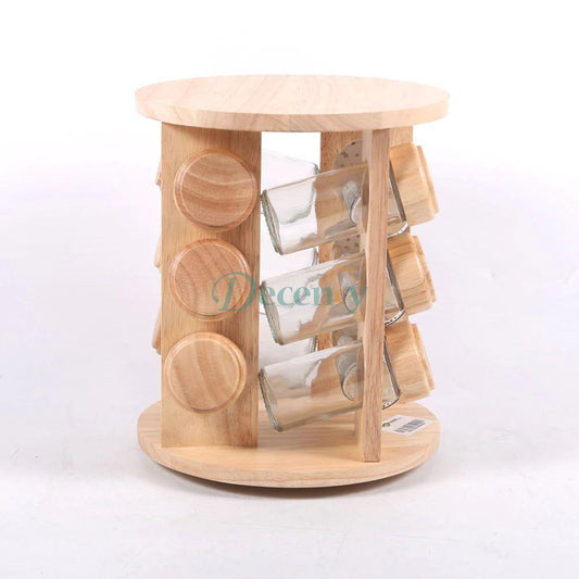 12Pcs Jars Wood Spice Rack