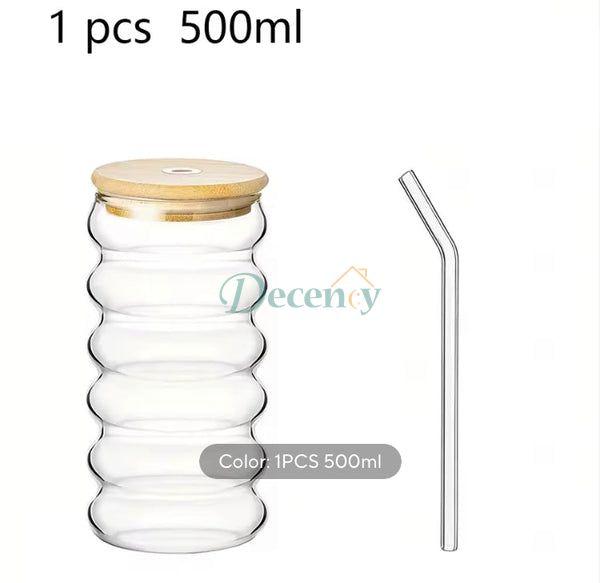500ml Cloud Design Coffee Glass with Straw