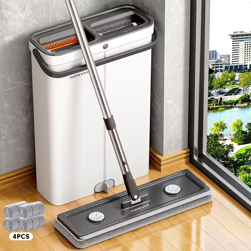 Heavy-Duty -in- Flat Mop and Bucket with Wringer System Dual-Tank