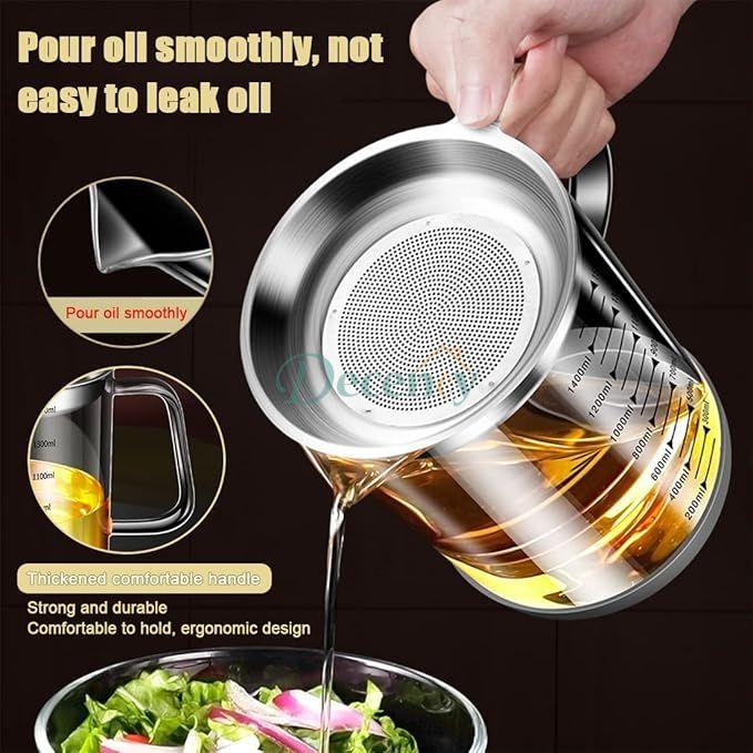 Oil Strainer Pot with Fine Mesh Strainer for Frying Oil Storage 1.2L