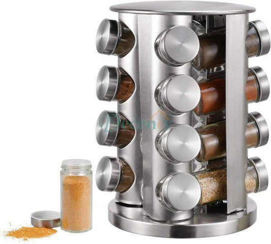 Stainless Steel 16 Pcs Jars Rotating Spice Jar Rack Set Seasoning Stand Holder