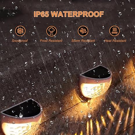 4 Pcs Solar Fence Lights Outdoor, Wireless LED Garden Lights Solar