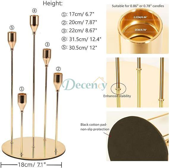 Gold Candlestick 5 Arm Candle Holder