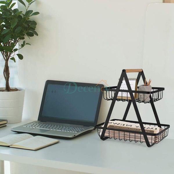 2-Tier Countertop Fruit Basket Storage, Vegetable Rack for Kitchen, Black - Decency