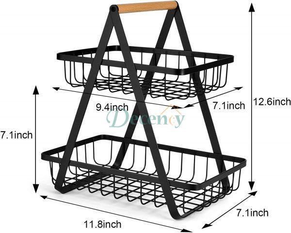2-Tier Countertop Fruit Basket Storage, Vegetable Rack for Kitchen, Black - Decency