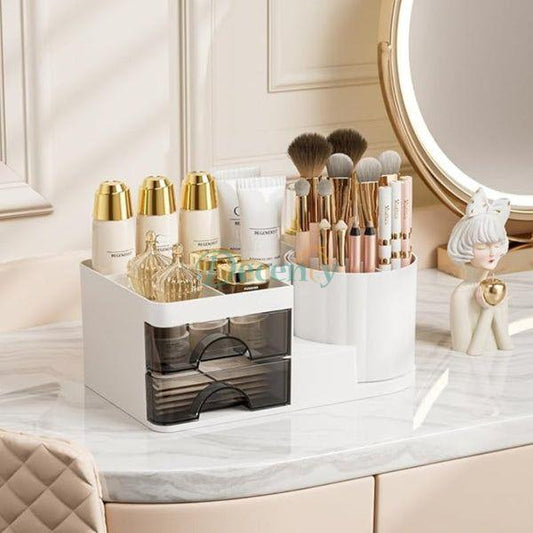Multi-Compartment Desk & Vanity Organizer with Rotating & Drawer Storage