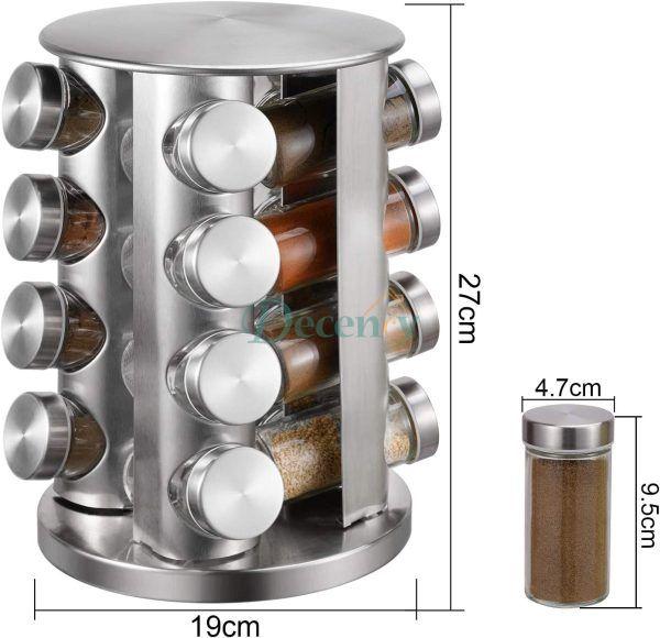 Stainless Steel 16 Pcs Jars Rotating Spice Jar Rack Set Seasoning Stand Holder