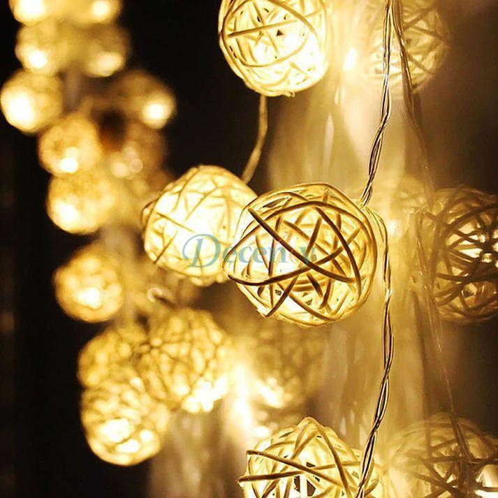 Ascension Thai Warm White Color Rattan Ball String Lights Series - Decency