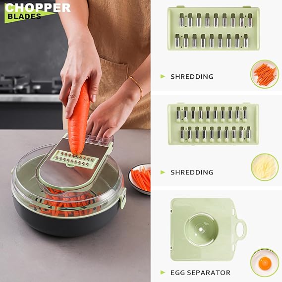 Multifunctional Vegetable Cutter, 9 Blades, Slice Cutter, Chopper with Container