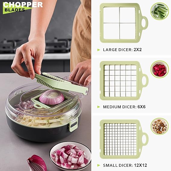 Multifunctional Vegetable Cutter, 9 Blades, Slice Cutter, Chopper with Container