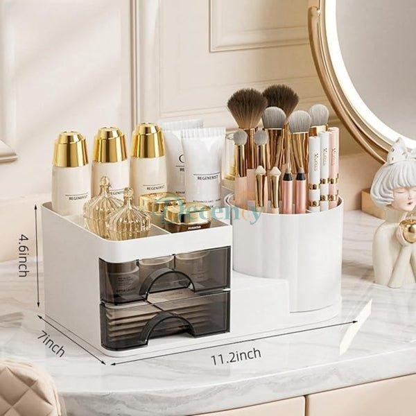 Multi-Compartment Desk & Vanity Organizer with Rotating & Drawer Storage
