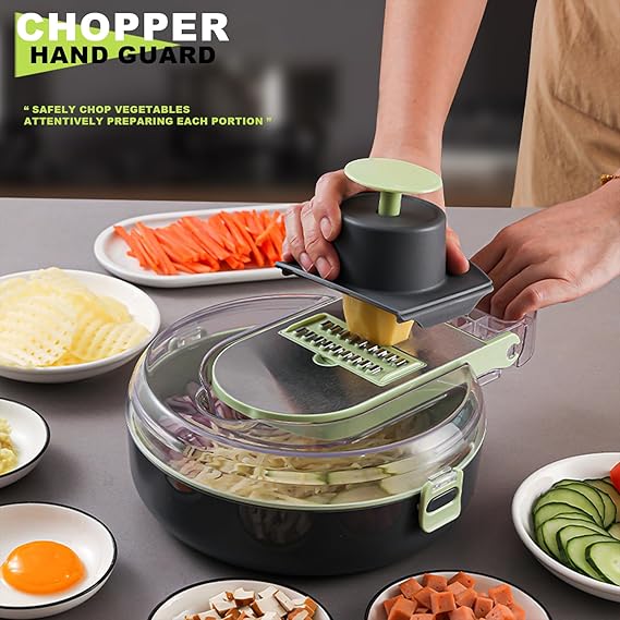 Multifunctional Vegetable Cutter, 9 Blades, Slice Cutter, Chopper with Container