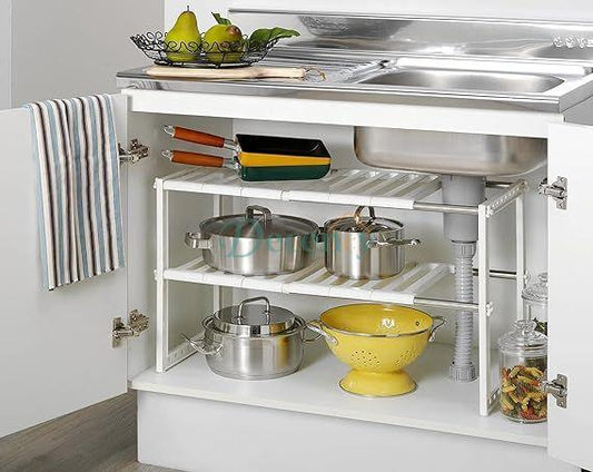 Under Sink 2 Tiers Expandable Kitchen Storage Multi-Functional Rack