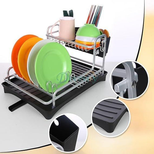2-Tier Dish Drying Rack for Counter, Stainless Steel Large Strainer