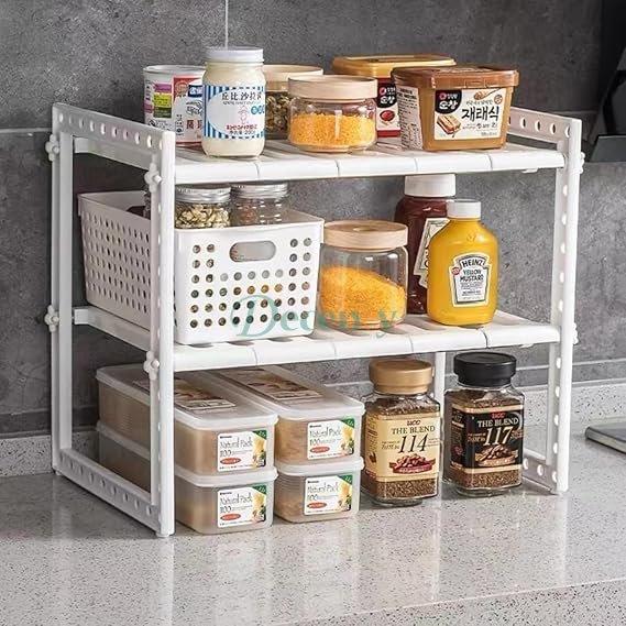 Under Sink 2 Tiers Expandable Kitchen Storage Multi-Functional Rack