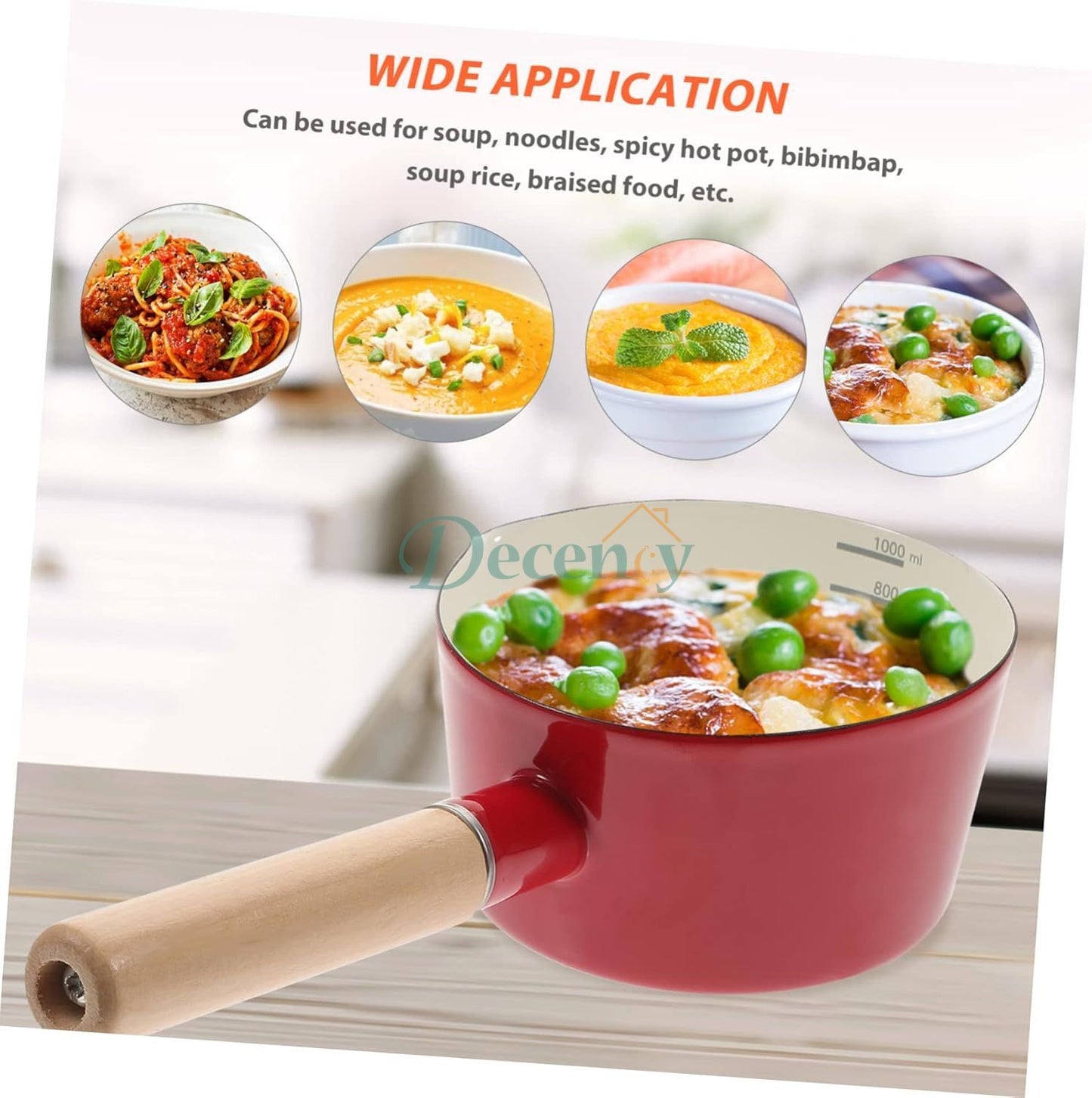 Premium Non-Stick Enamel Milk Pan & Saucepan with Safe Wooden Handle