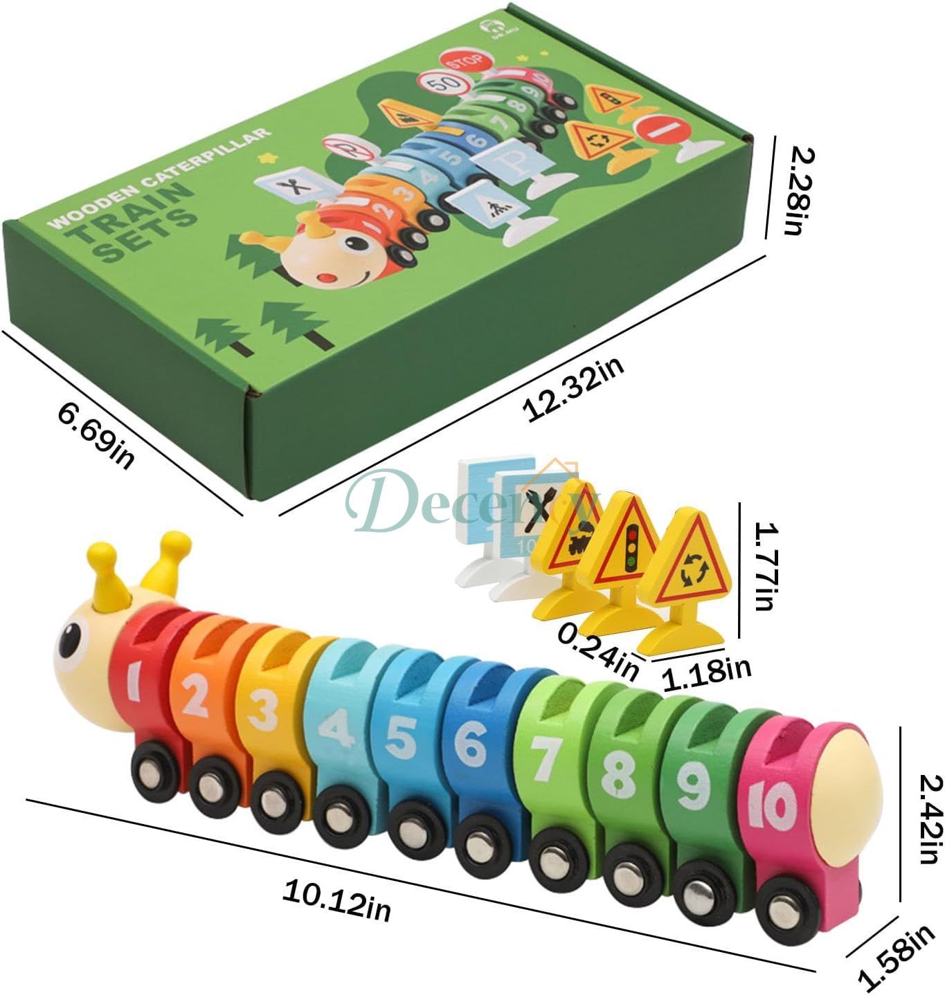 Wooden Caterpillar Train with Numbers & Traffic Sign