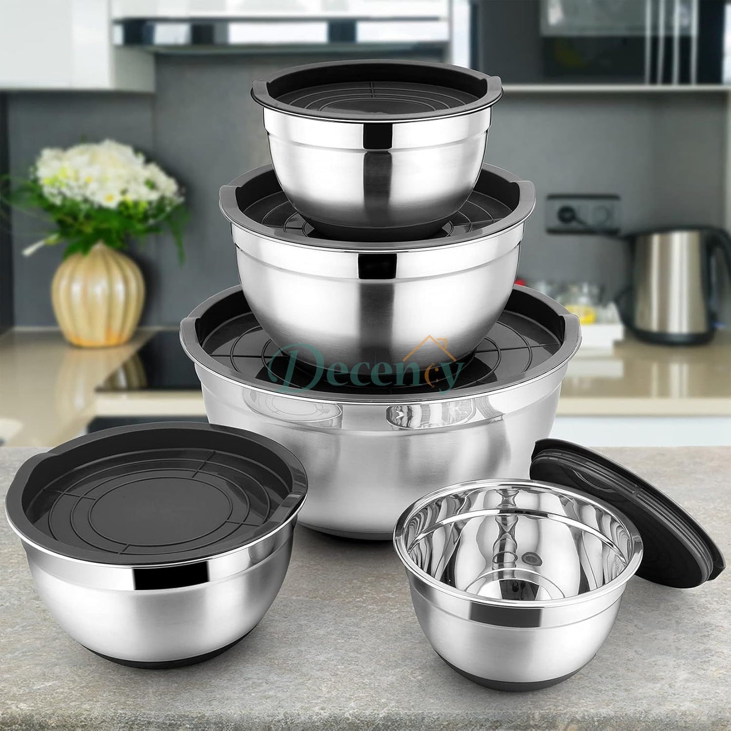 Stainless Steel Salad Bowls Set of 5 with Airtight Lid