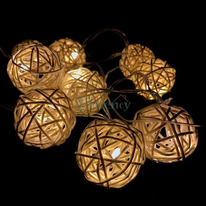 Ascension Thai Warm White Color Rattan Ball String Lights Series - Decency