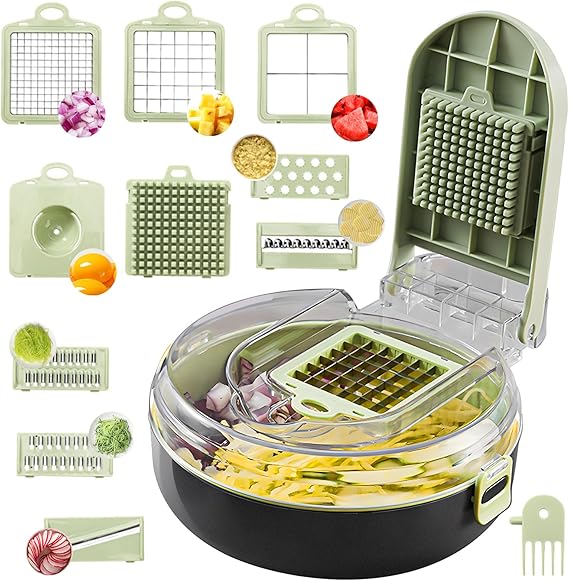 Multifunctional Vegetable Cutter, 9 Blades, Slice Cutter, Chopper with Container