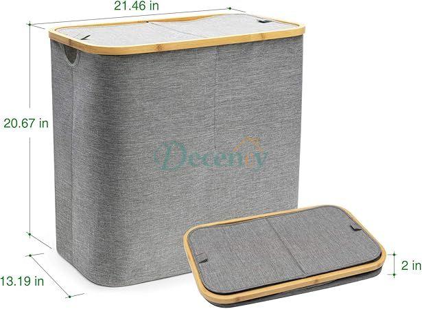 Double Laundry Basket with Dual Built in Handles and Bamboo Frame