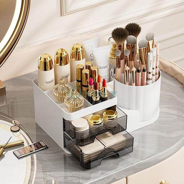 Multi-Compartment Desk & Vanity Organizer with Rotating & Drawer Storage