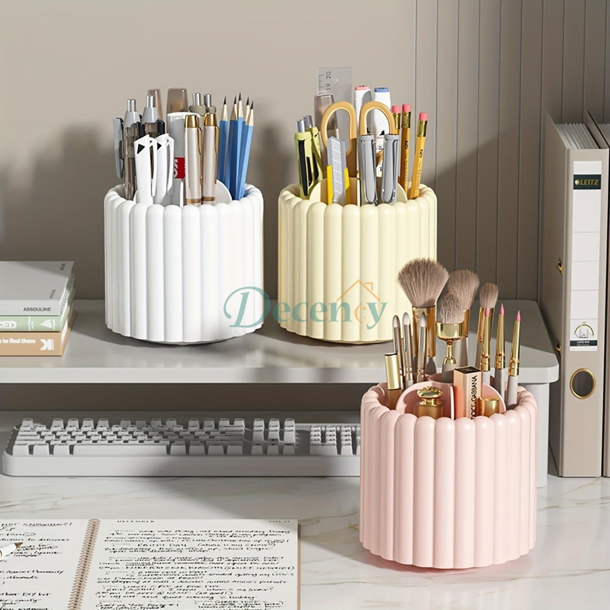 360° Dustproof Rotating Makeup Brush Set Holder with Lid